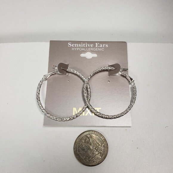 MIXIT Hypoallergenic Silver Tone Twisted Rope Hoop Earrings – Women’s Jewelry - Picture 6 of 9